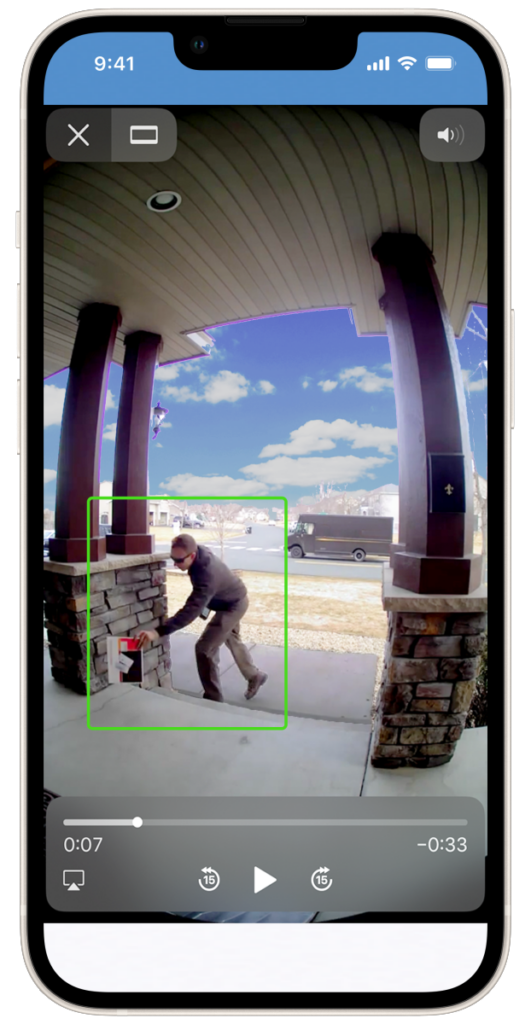 AI-powered motion detection settings in the camera app.
